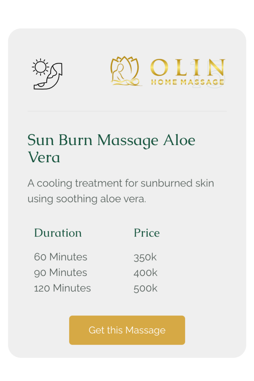 Bali Home Massage and Spa - Sun Burn Massage Aloe Vera