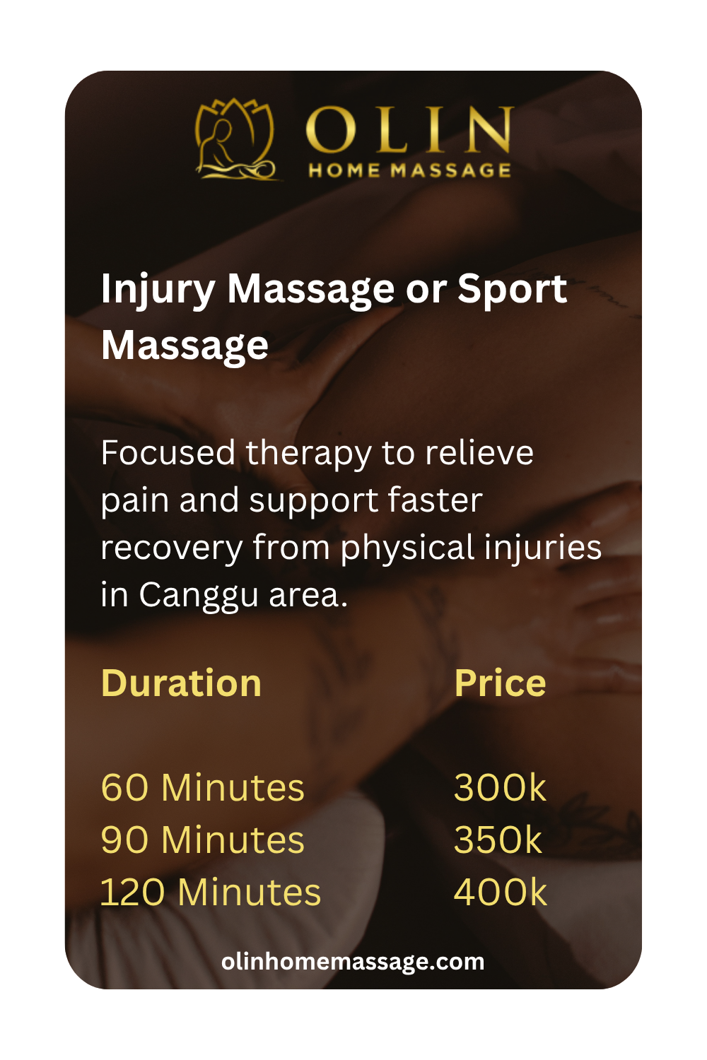 Bali Massage Canggu Home Service - Injury Massage or Sport Massage