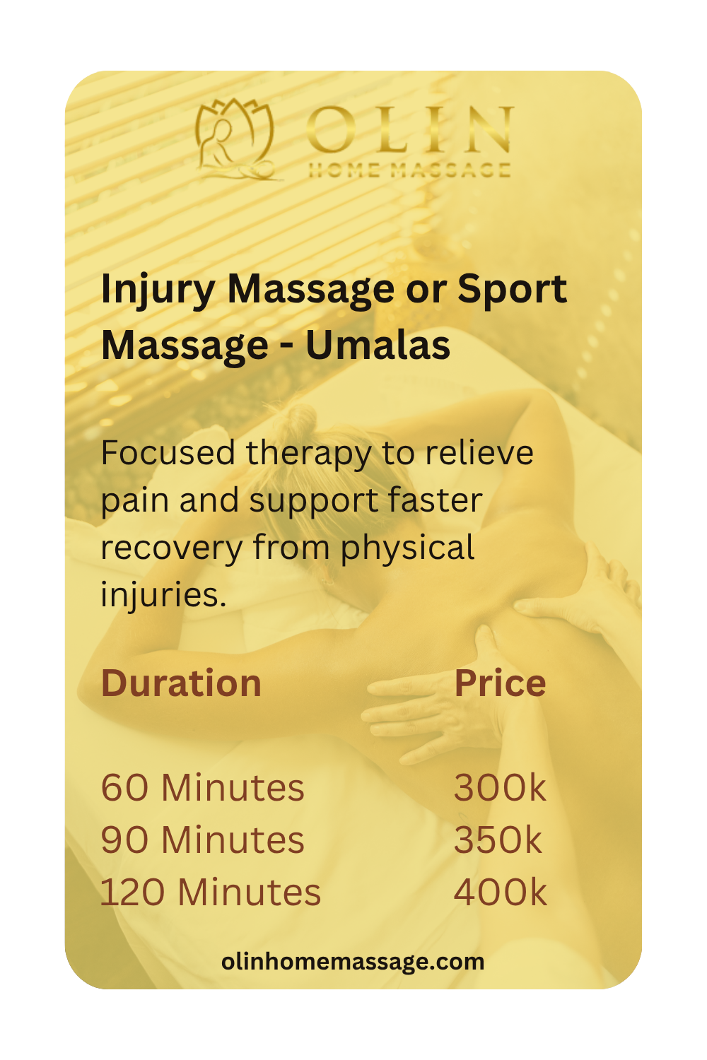 Umalas Bali Massage - Injury Massage or Sport Massage Home Service Spa